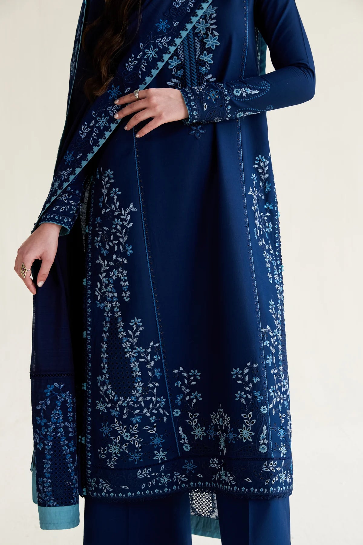 DEEP NAVY BLUE LUXURY EMBROIDERED 3PCS SET (NPA3-26407)