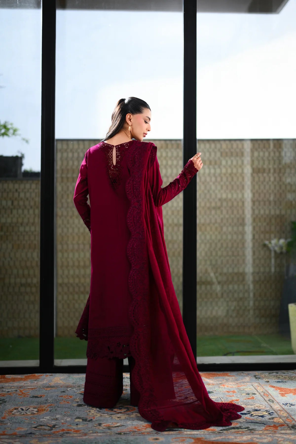 DEEP MAROON LUXURY EMBROIDERED LAWN (NEL-26601) LUXURY LAWN X EID 2026