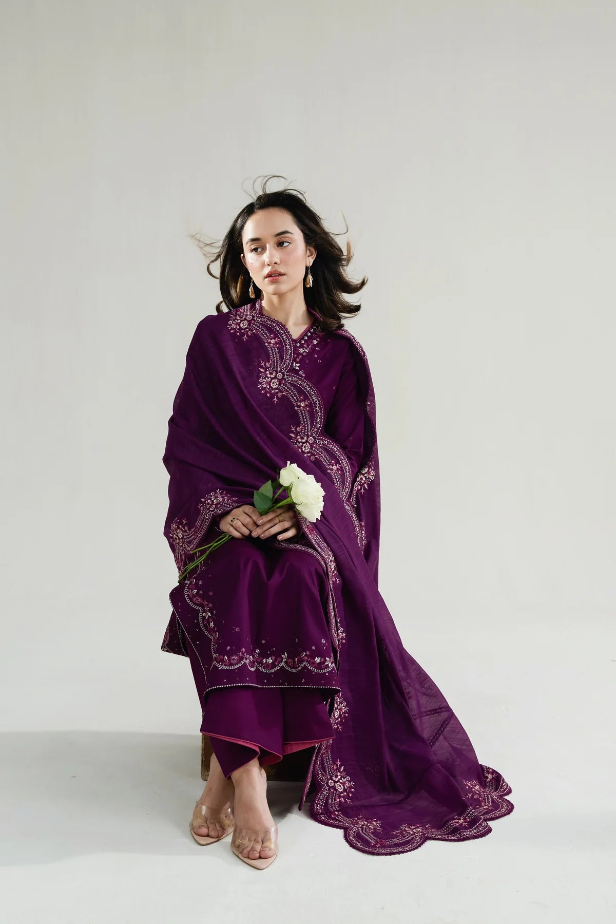 DEEP PLUM LUXURY EMBROIDERED LAWN 3PCS SET (NPA3-26410)