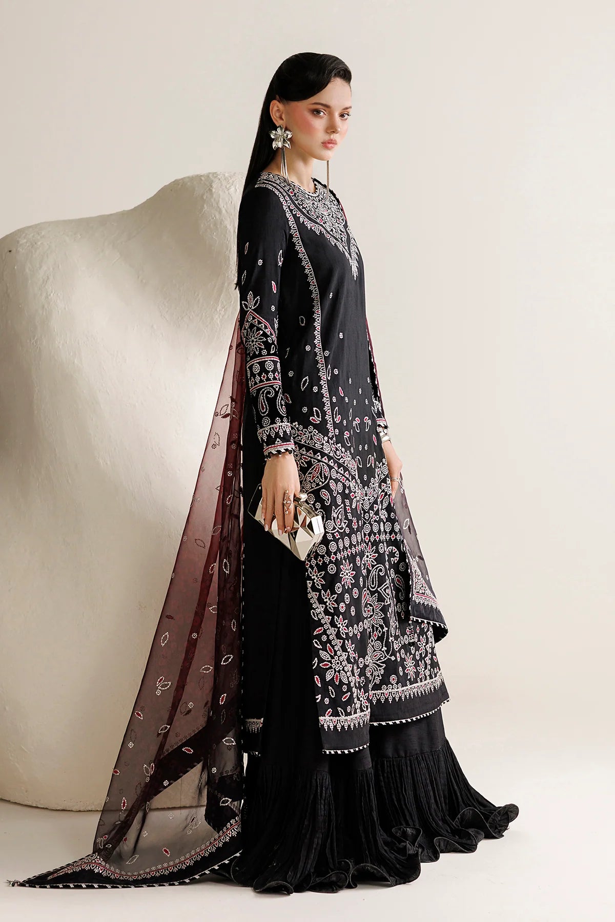 EMBROIDERED RAW SILK UR-7091