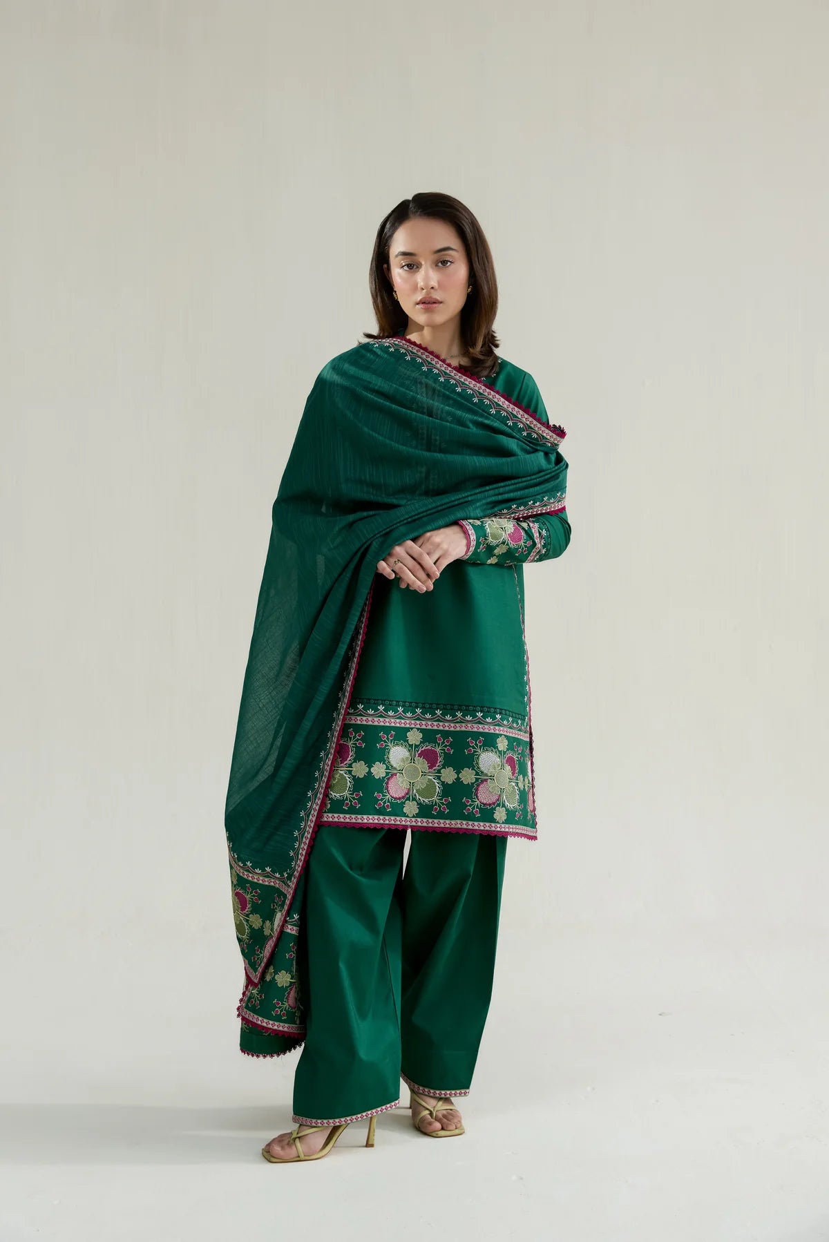 EMERALD GREEN LUXURY EMBROIDERED LAWN 3PCS SET (NPA3-26413)