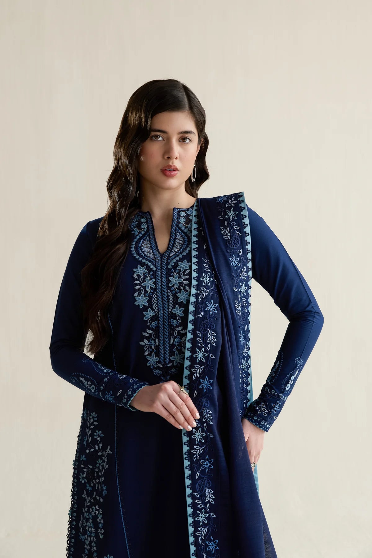 DEEP NAVY BLUE LUXURY EMBROIDERED 3PCS SET (NPA3-26407)