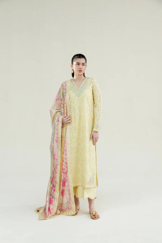 BUTTER YELLOW LUXURY EMBROIDERED LAWN 3PCS SET (NPA3-26403)