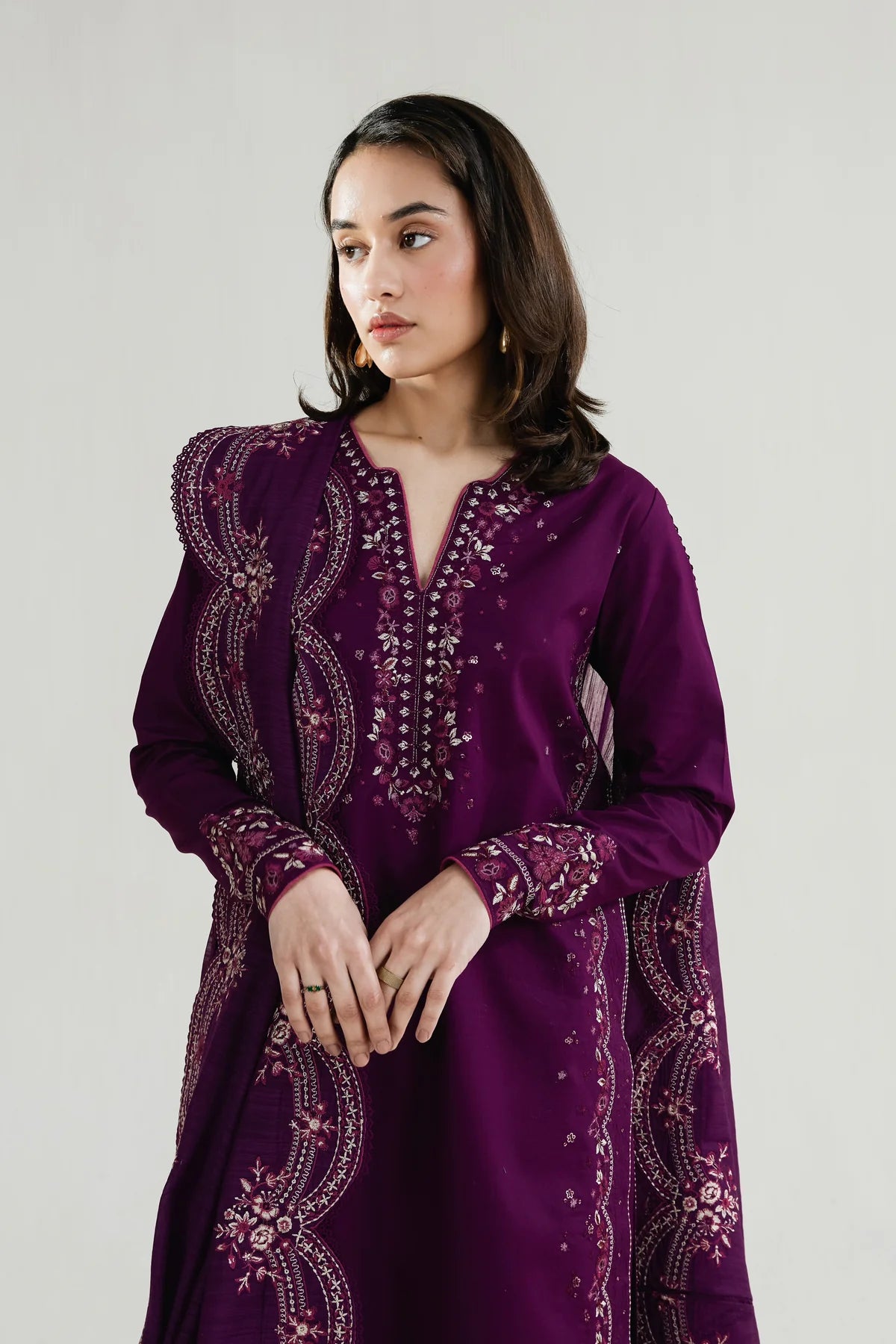 DEEP PLUM LUXURY EMBROIDERED LAWN 3PCS SET (NPA3-26410)