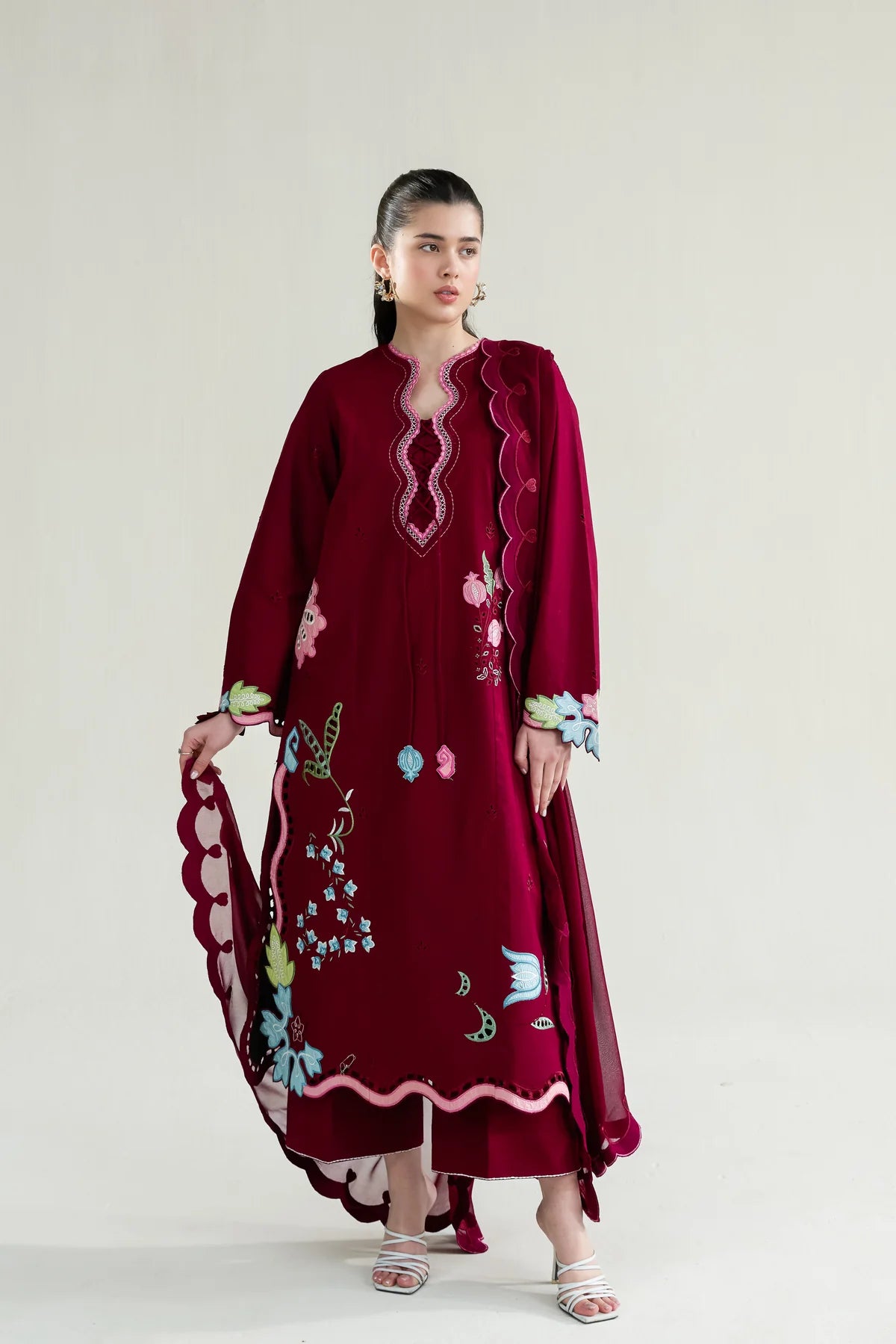 MAROON(LASER) LUXURY EMBROIDERED LAWN 3PCS SET (NPA3-26409)