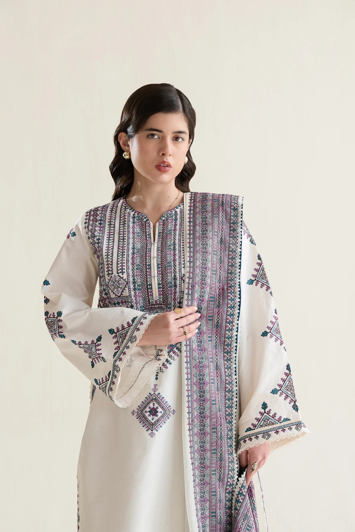 OFF-WHITE LUXURY EMBROIDERED LAWN 3PCS SET (NPA3-26406)