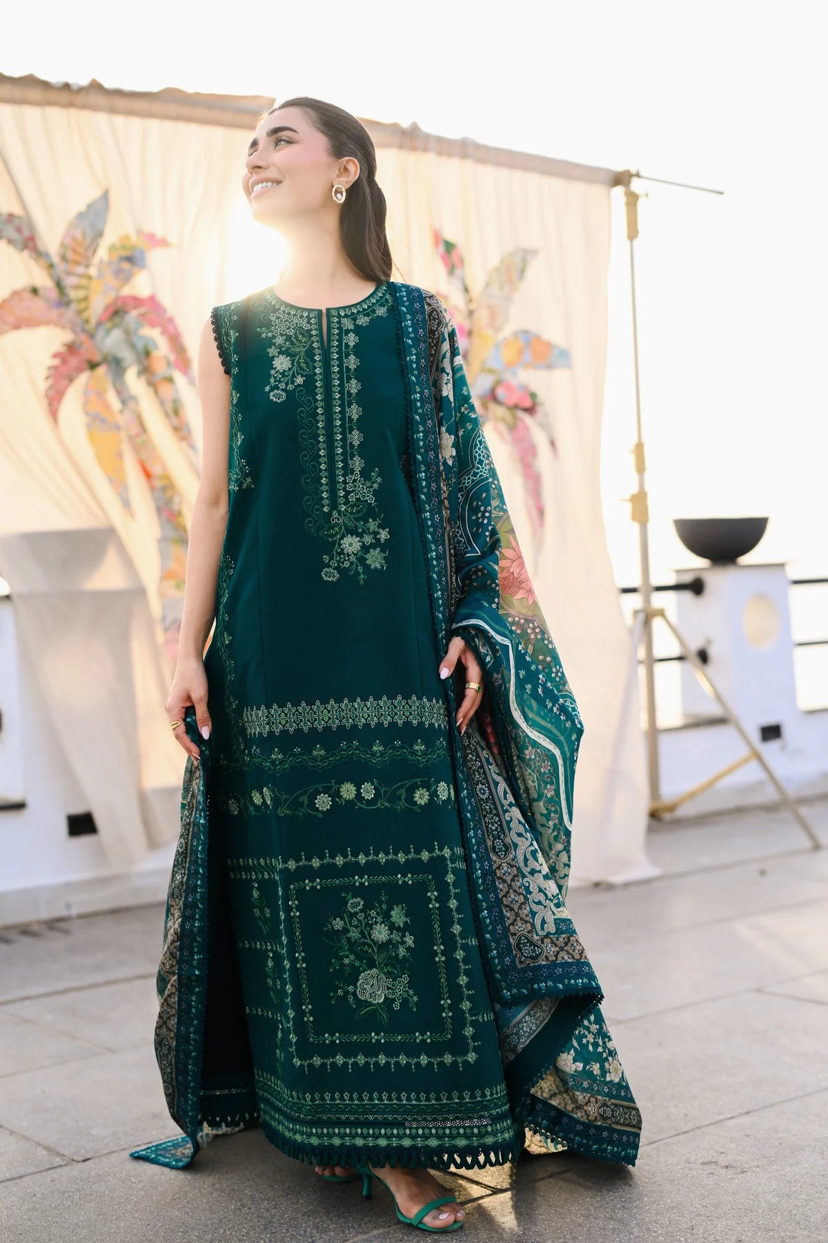 EMERALD GREEN LUXURY EMBROIDERED LAWN (NEL-26603) LUXURY LAWN X EID 20 –  THE PERFECT STITCH
